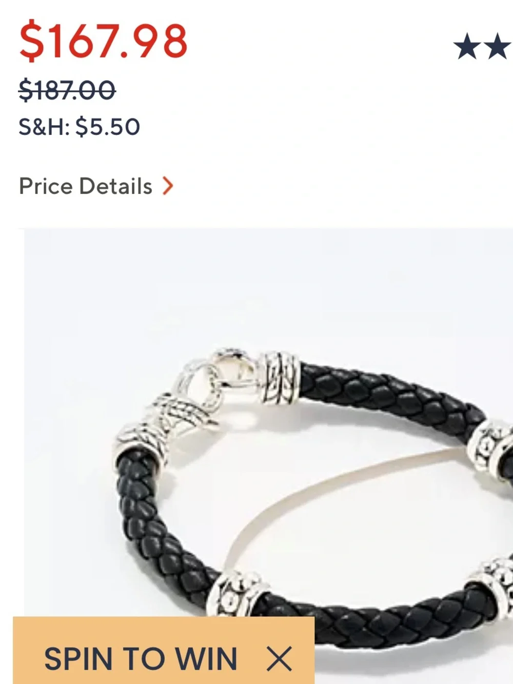 Black Twisted Cable Bracelet with Silver Diamondique Accents Sz 7-7.5